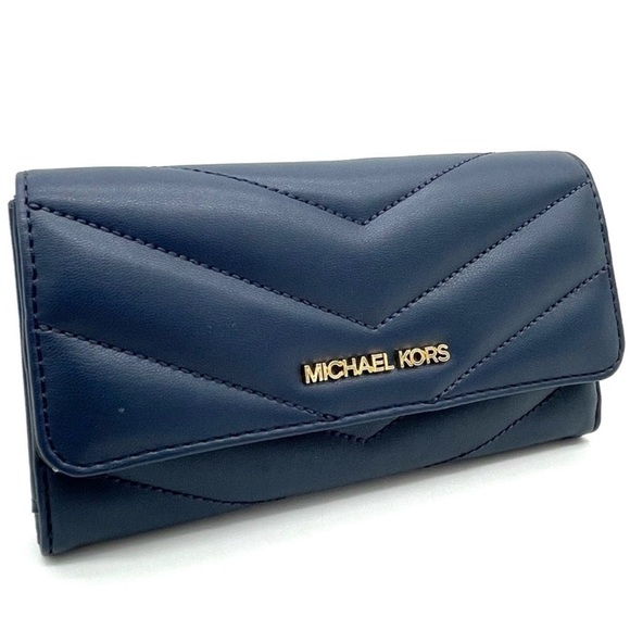 Michael Kors Large Trifold Wallet Navy Blue (NWT) - Picture 1 of 9